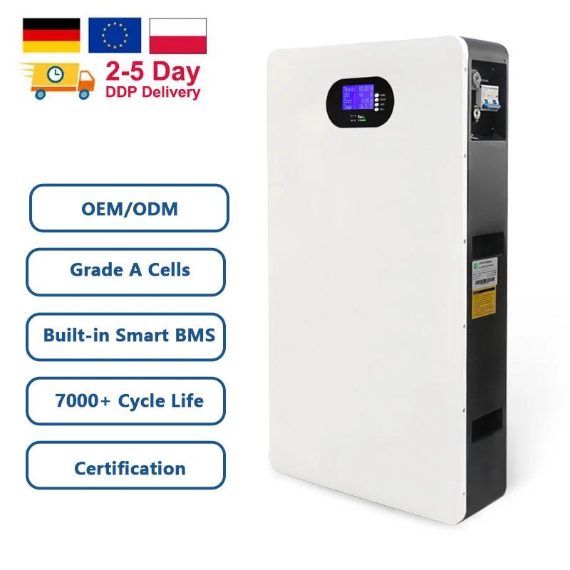 Powerwall 5kwh ლითიუმის აკუმულატორები 51.2v 200ah 280ah კედლის მიმაგრებული სახლის 48v 10kwh მზის ენერგიის საწყობი Lifepo4 აკუმულატორი