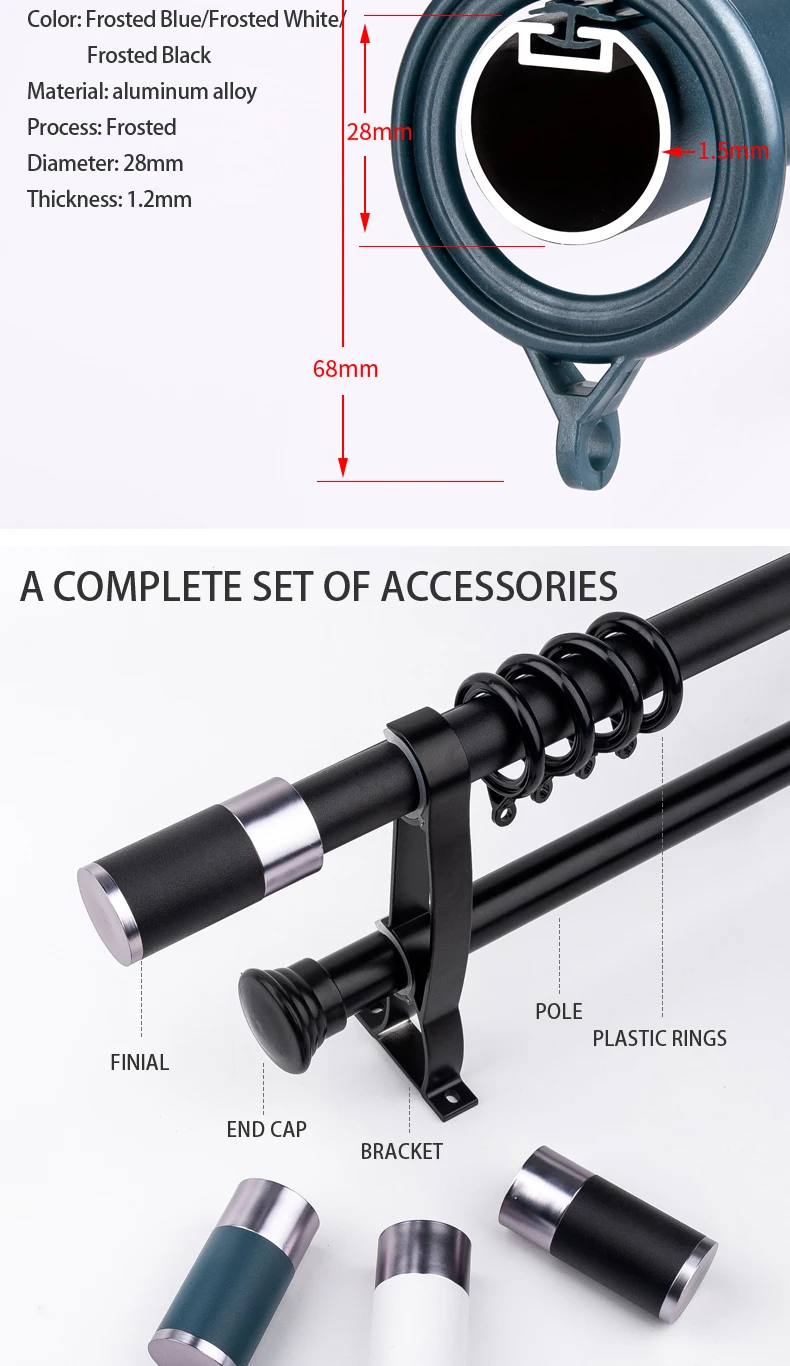 Wholesale 28mm Adjustable Wall Mounted Aluminium Alloy Double Curtains