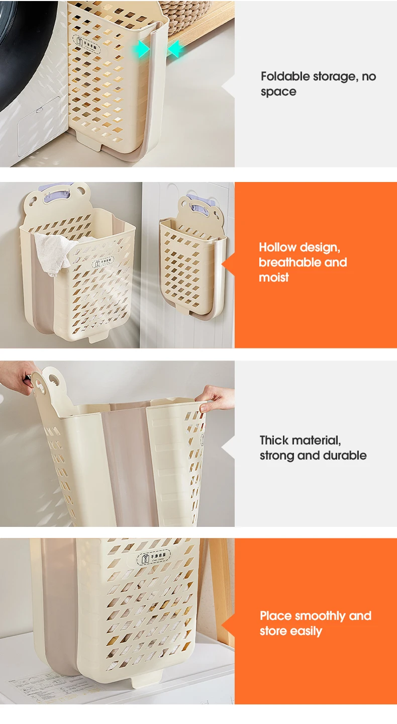 Wannuo Foldable Plastic Laundry Basket Clothes Storage for Bathroom Dirty Laundry Storage supplier