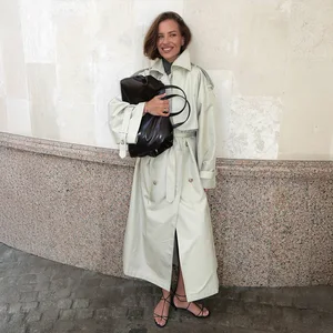 Cross-border Vintage Long Poncho European American Autumn New Loose Lace Waist Turn-down Collar Regular Sleeve Women Cotton