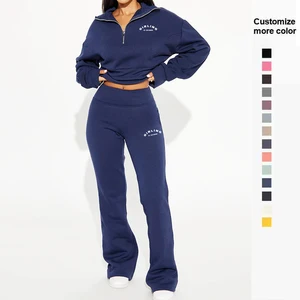Clothing Manufacturers Custom Cotton Fleece Screen Print Hoodies and Jogger Set Women's Street Wear  Sweatshirts Set Tracksuits