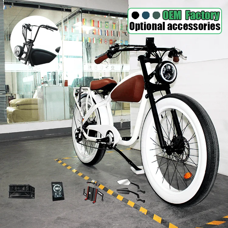 Chopper Vintage Ebike Rear Hub Motor Adult Electric Bicycle 26 Inch 48V Fat Tire Beach Cruiser Electric Retro Bikes for Adults