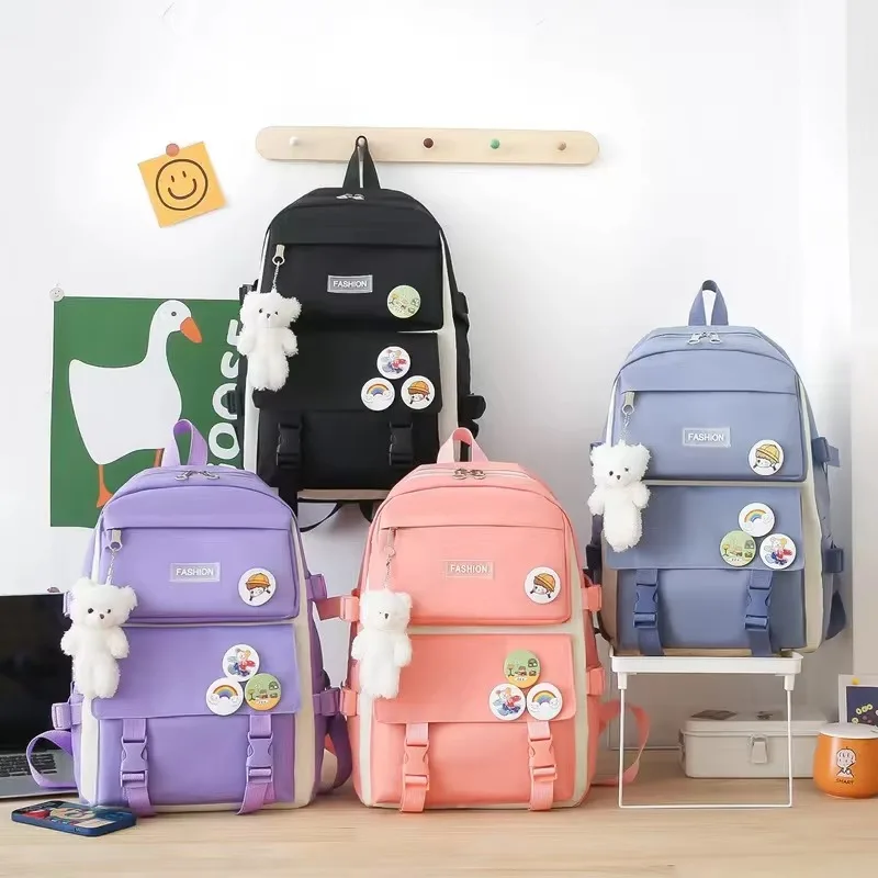 Four-Piece Waterproof polyester  Student Backpack Unisex Primary School Storage Bag with Zipper Closure