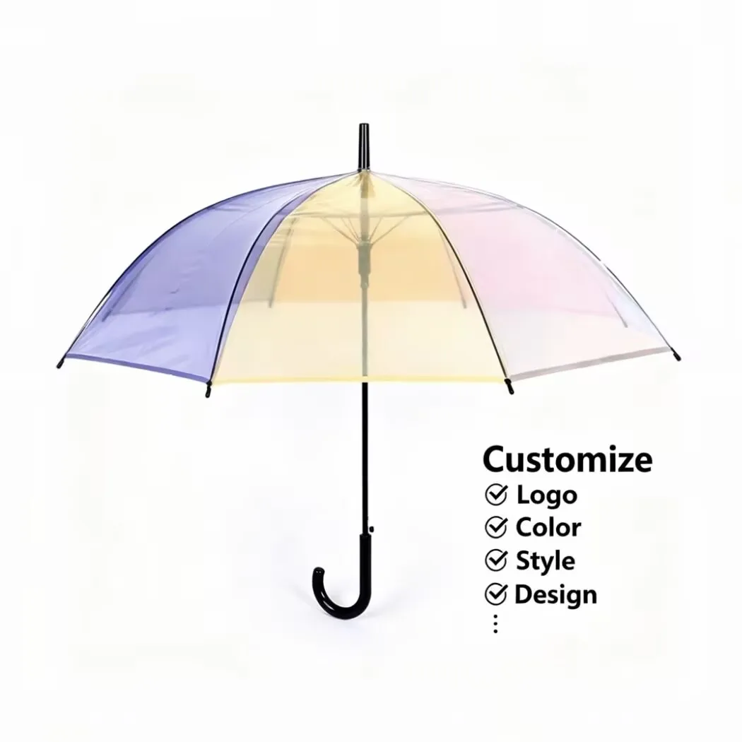 Custom OEM High-Value Photography Flower POE Transparent Straight Long-handled 8 Ribs Outdoor Rainy Umbrella