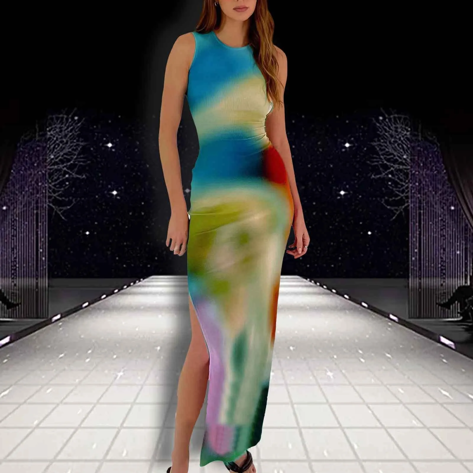 Shop Our Elegant Tie Dye Bodycon Maxi Dress Wholesale