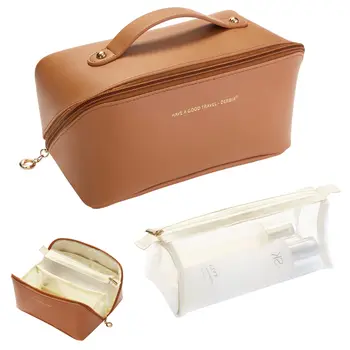 Custom Makeup Bag Large Capacity Luxury Travel Pu Leather Cosmetic Bag Waterproof cosmetic bags cases