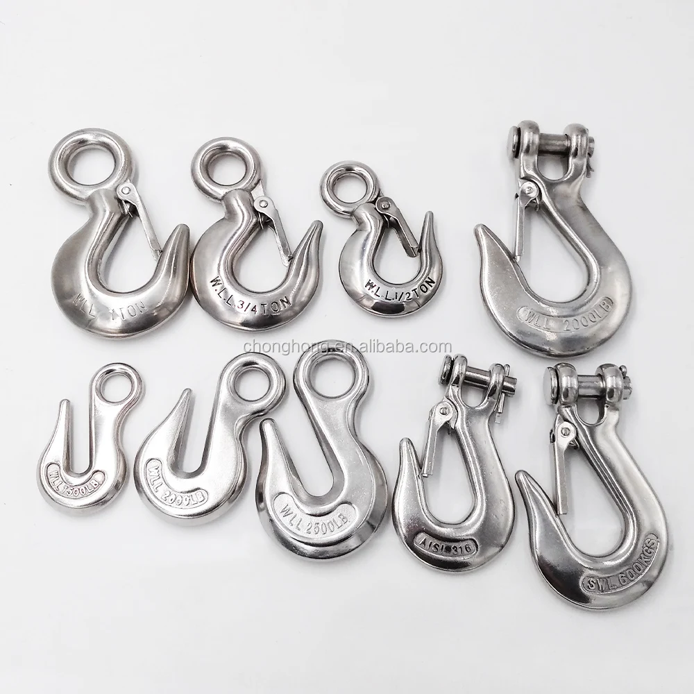 316 Stainless Steel Clevis Slip Hook With Safety Latch - 880 Lb Working Load Limit