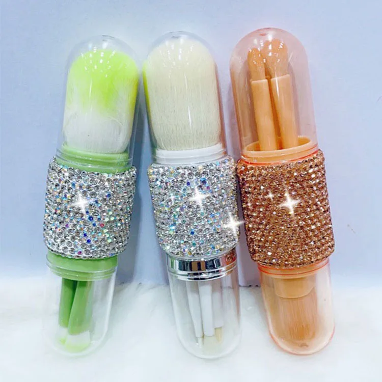 Portable Custom Logo Soft Hair Travel Make up Dual Sided Cosmetic Brushes Retractable 4 In 1makeup Brush all in one