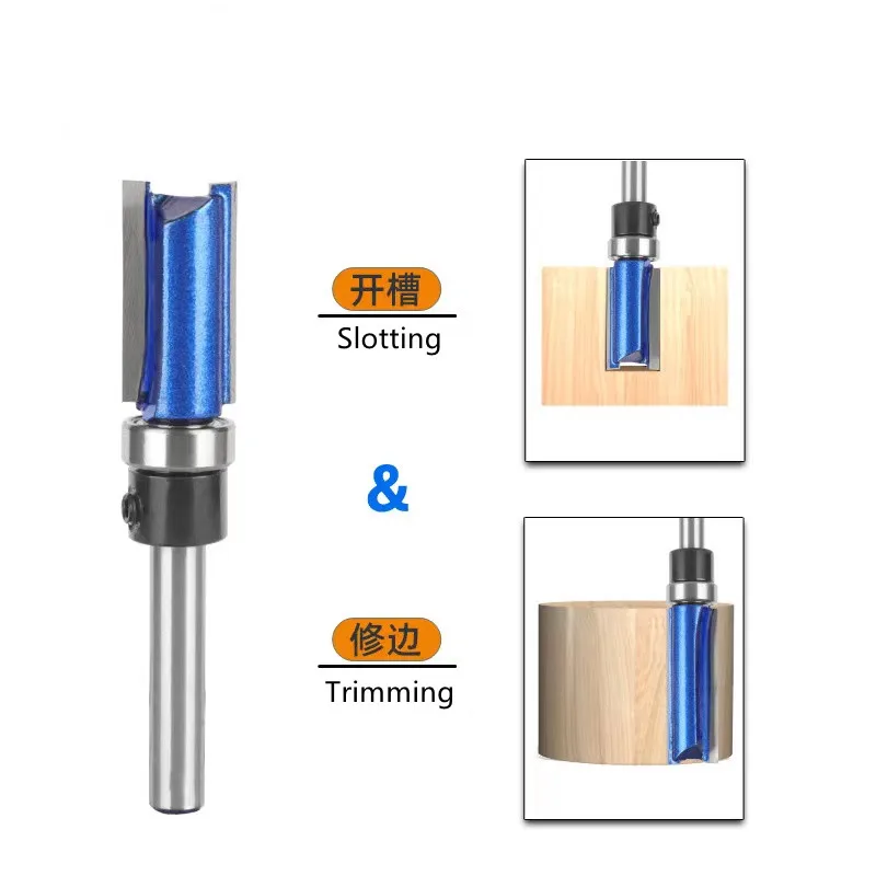 4-Piece Flush Trim Router Bit Set – 1/4-Inch Shank, Double Bearing, Tungsten Steel Milling Cutter For Wood, Acrylic & PVC
