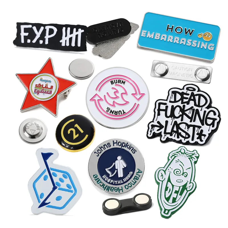 Badge Manufacturers Design Custom Logo Magnet Pin Metal Clothes Brooch Hat Pins Soft Hard Enamel Lapel Pins Magnet for Suit Men