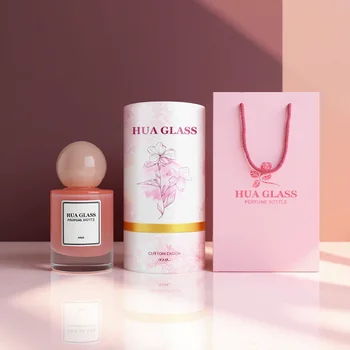 50ml Inside Painting Customized Color Empty Glass Perfume Bottle Luxury Perfume Bottle With Natural Stone Cap and Box Packaging