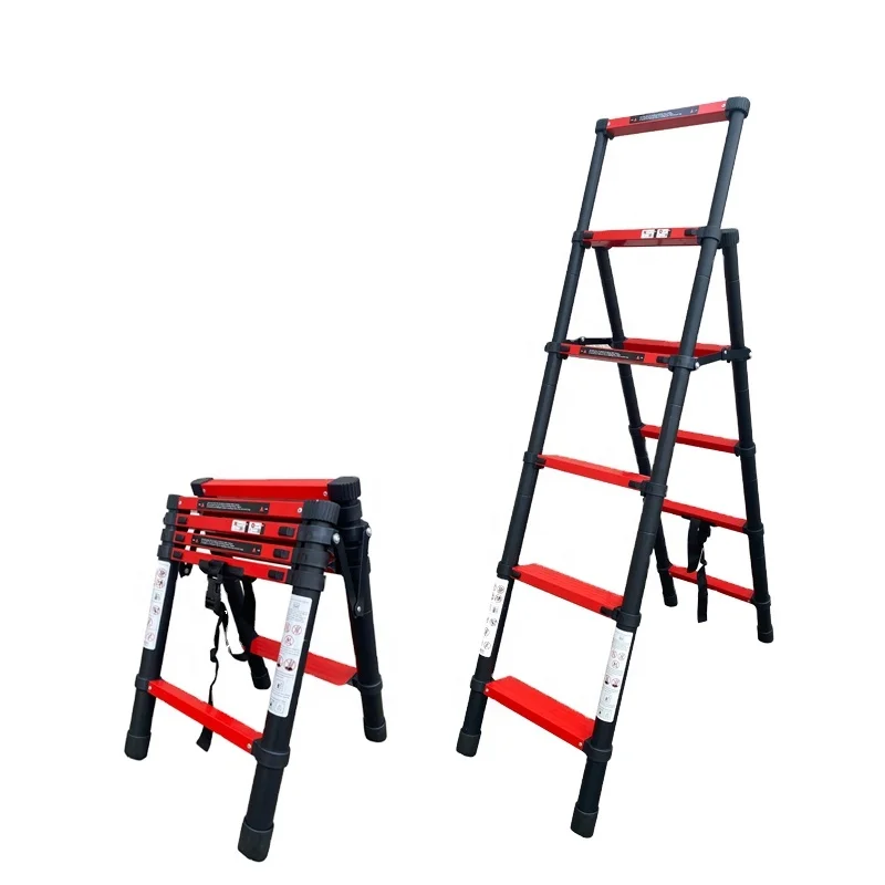 China Telescoping Ladders Two Sides Steps Adjustable Safety Anti-Skid Ladders Escaleras Telescopicas De Aluminio Plegables