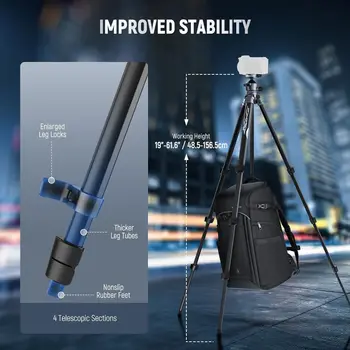 NEEWER LITETRIP LT07 61" Aluminum Travel Tripod for Camera w Pan Tilt Low Profile Ball Head, Arca QR Plate Compatible with Peak detail image