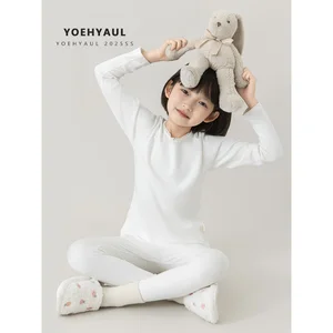 YOEHYAUL CD1969 Girl 2 Pieces Pajamas Warm Soft Breathable Children's Pajamas Set Pure White Lace Collar for Teenagers Underwear
