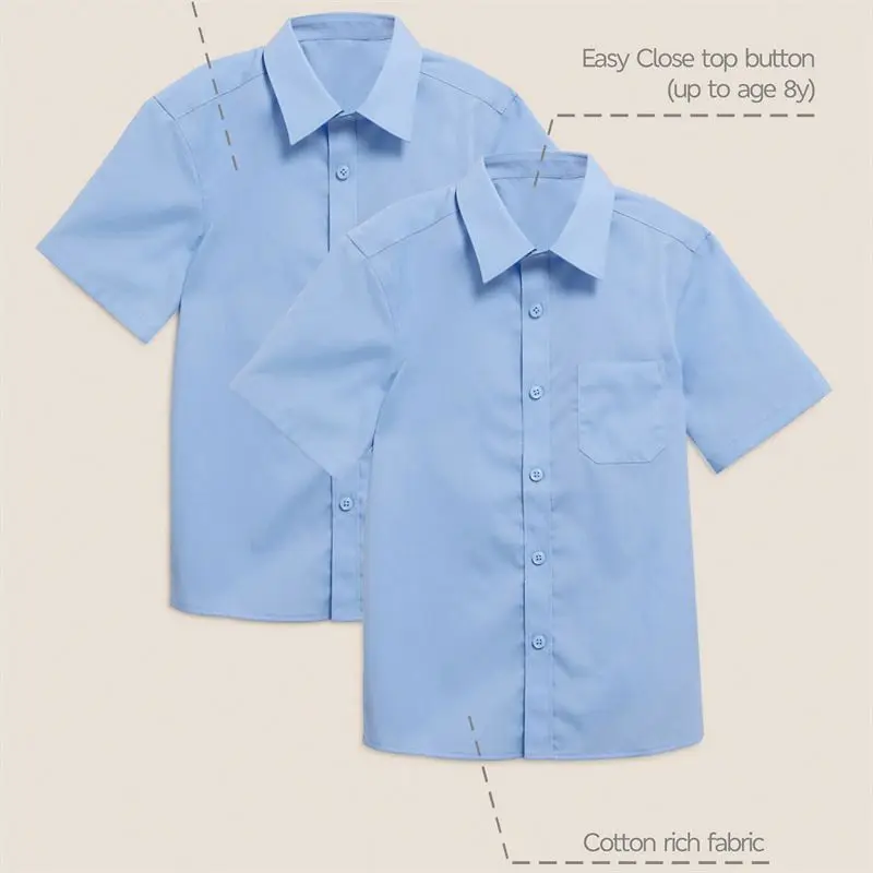 Regular Fit Short Sleeve School Uniform Shirt  Blue Solid Color Formal Boys Shirts
