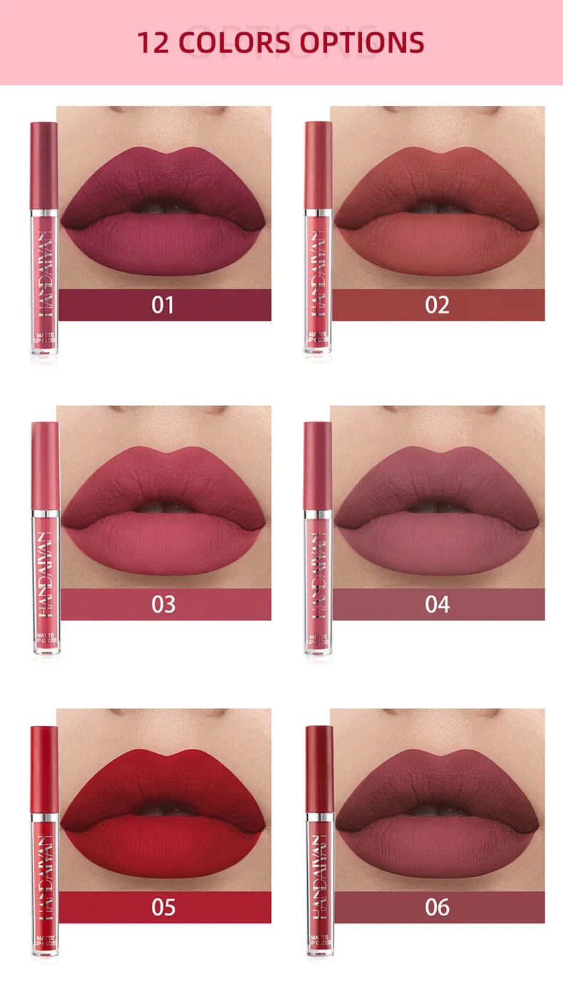 Handaiyan 12 Colors Matte Liquid Waterproof Long Lasting Lipstick Private Label Lipstick For 5921