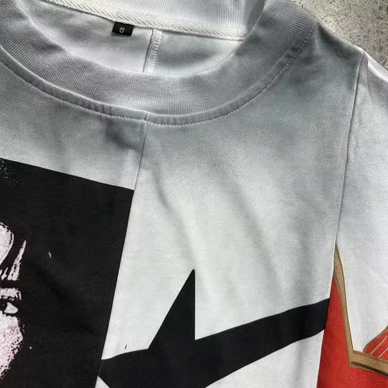 SLALTI Custom Cotton Splicing Dirty Heavyweight Cropped T-Shirt Screen Printing Tees Irregular Patchwork Boxy T-Shirt Men gallery 4