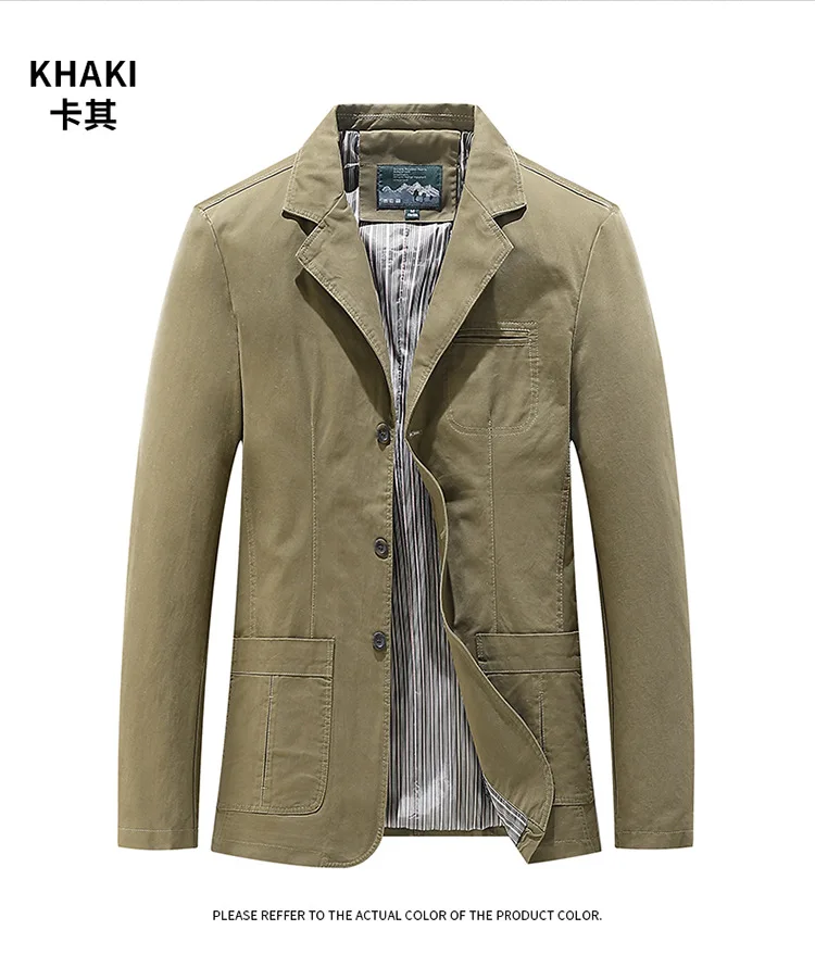 Men’s Multi-Pocket Lapel Khaki Cargo Jacket