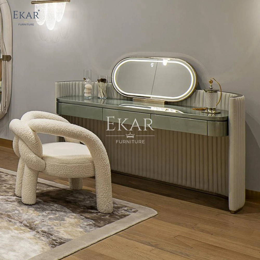 product ekar furniture modern champagne gold and green dresser with mirror sleek and luxurious makeup table for elegant bedrooms-60