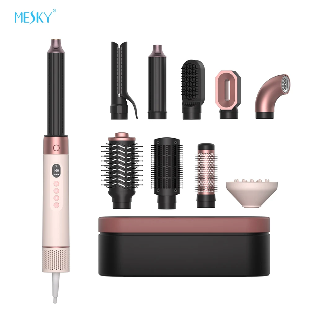 MESKY New Product 110000 Rpm 1300w LED Temperature Display 10 in 1 Hair Curling Iron with Negative Iron