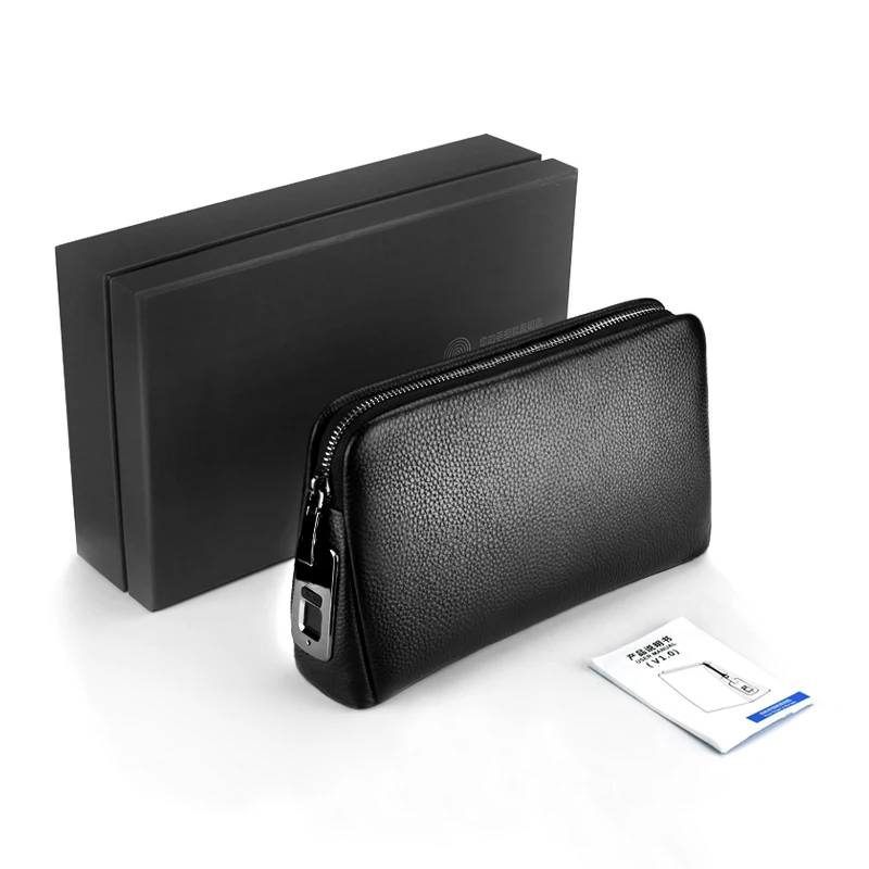 Fingerprint Lock Wallets Big Capacity Phone Bag Card Holder Zipper Leather Fingerprint Lock Wallet for Men