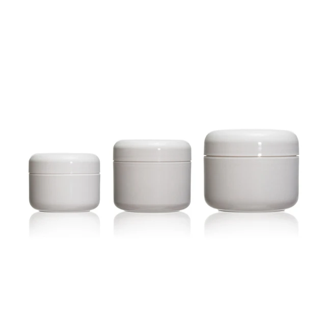 TOSUN 5g 10g 20g 30g 50g 100g 200g Glossy White PP Double Wall Plastic Cosmetic Cream Jar Packaging