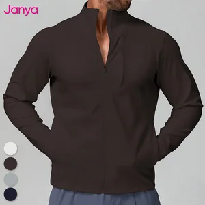 Janya Custom Logo Men's Workout Jackets Quick Dry Long Sleeve Fitness Gym Blouson Breathable Training Softshell Zipper Outdoor