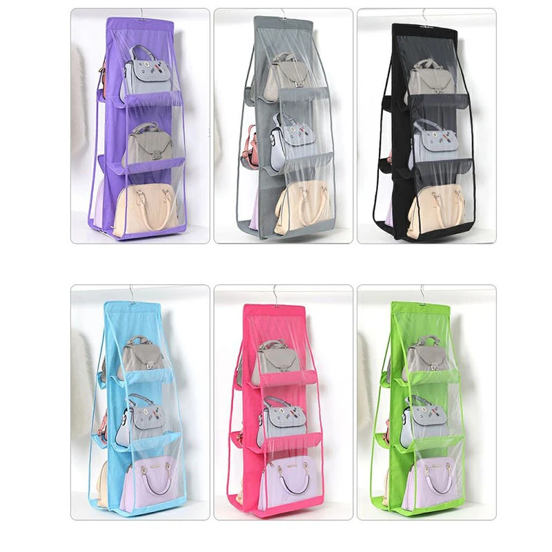 6 Pocket Closet Clear Handbag Organizer for Wardrobe Closet Transparent Storage Bag Hanging Purse Organizer