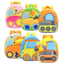 manufacturers Cute engineering car excavator cartoon plush backpack for boys and girls children bags mini backpack