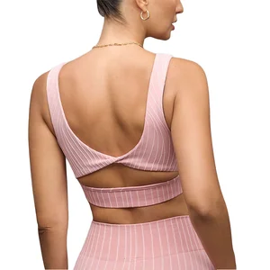 Customized Women's Yoga Bra Textured Striped Beautiful Back Twist Design Breathable Elastic Underwear for Workout Sports