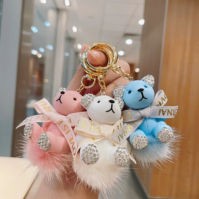 Cute Teddy Bear Keychain Bling Gift Kawaii Backpack Charms Couple ...
