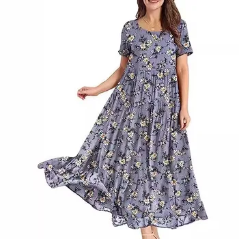 European and American style summer women's dress beach comfortable pleated dresses casual loose floral ladies dresses