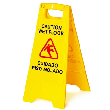 O-Cleaning 24" Commercial Thickened Plastic Visible Caution Wet Floor Sign,Foldable Bilingual Yellow A-Frame Safety Floor Sign