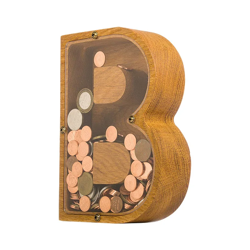 Деревянная копилка для детей 26 букв с прозрачной