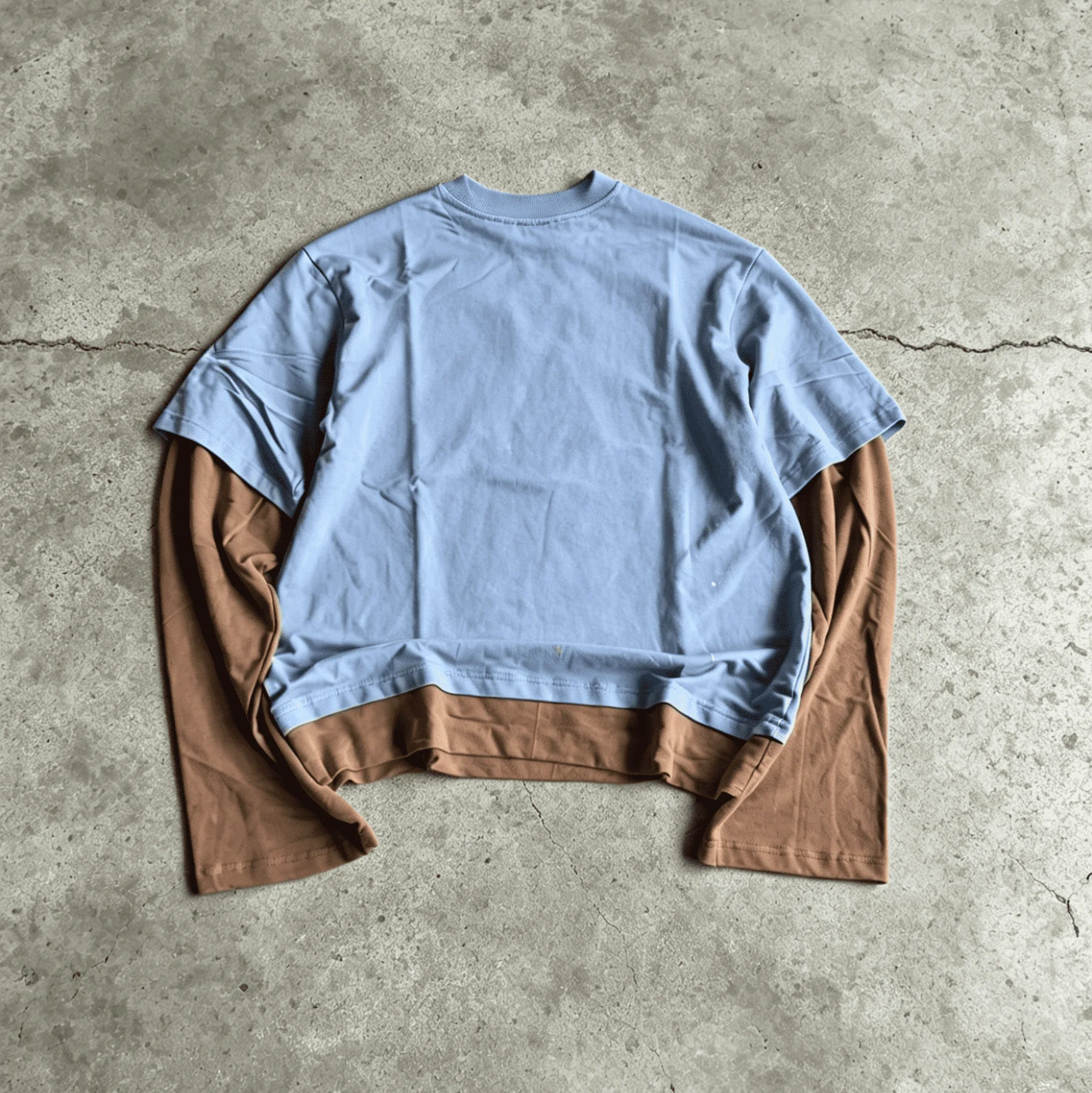 Vintage Oversized Sun Faded Crew Neck DTG Print Double Layer Long Sleeve Hip Hop Streetwear Cotton Men T Shirt gallery 2