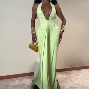 GX1433 Fashion 2026 Women Clothes Boutique Halter Deep V-neck Sleeveless Maxi Dresses Backless Elegant Party Long Evening Dress