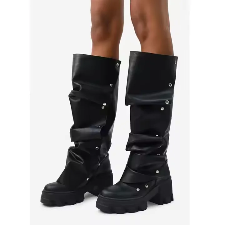 Ladies Long Boots Big Size Wide Calf Loose Fit High Platform Women Thick Sole Knee High Boots - Image 2