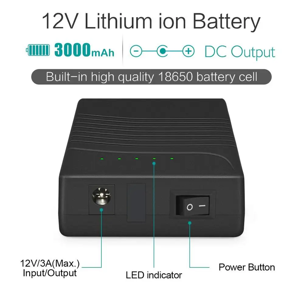 Rechargeable 3000mAh 12V DC Output Lithium Ion Battery Pack for Panel Amplifier and CCTV Camera