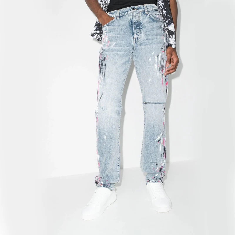 DiZNEW Flare Custom Denim Pants High Quality Washed Slim Fitting Long Length Pink Black Graffiti Men's Jeans