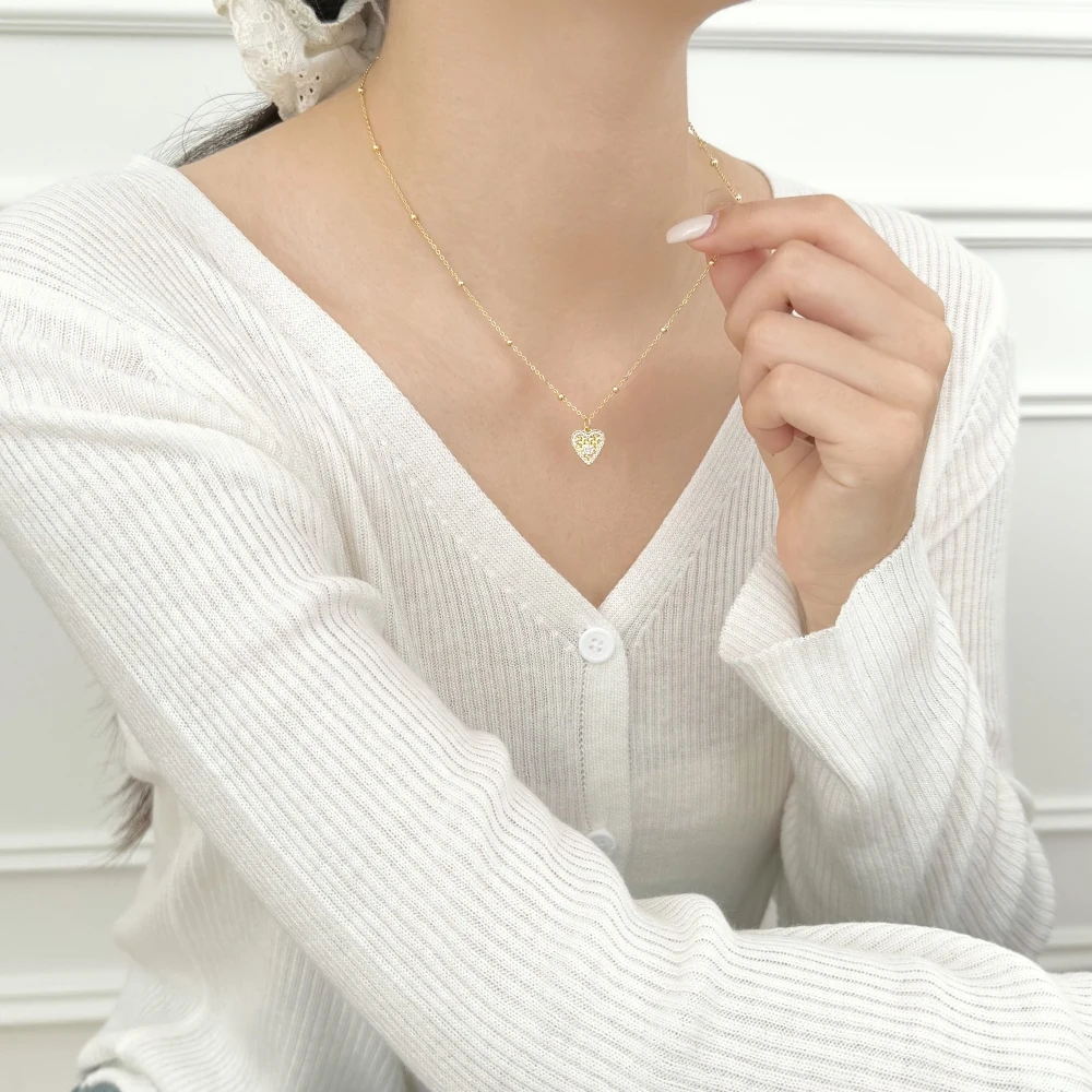 KAKODIY exquisite fashion jewelry rhodium 18K gold plated 925 Sterling Silver bead chain 5A zirconia love pendant necklace gift detail 4