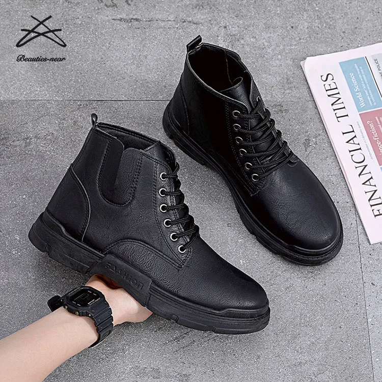 New Men Fashion Lace up Winter Mens Casual Shoes High Top PU Leather Sneaker Ankle Shoes Boots