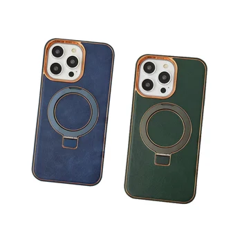 Magnetic wireless charging Ring kickstand PU leather case for iphone 15 15pro 15 pro max 15 plus