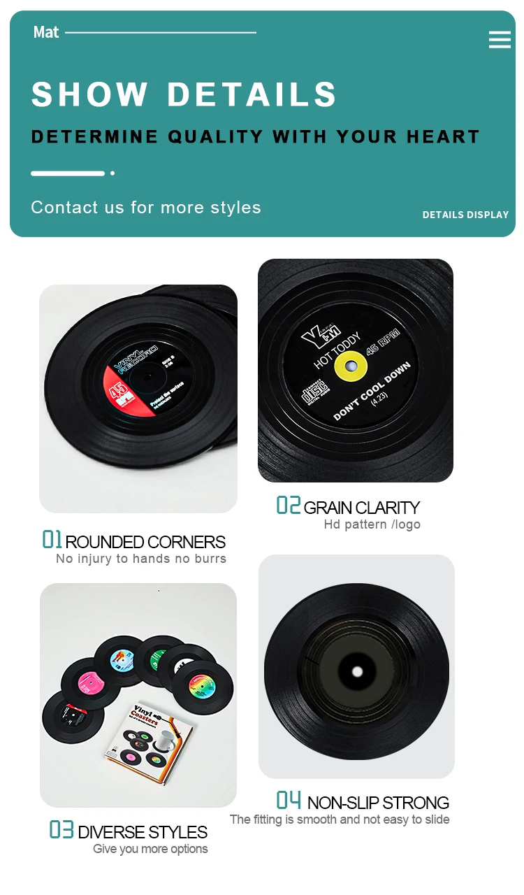 Custom Record Vinyl Drink Coasters Plastic Cup Mat Vintage Coasters