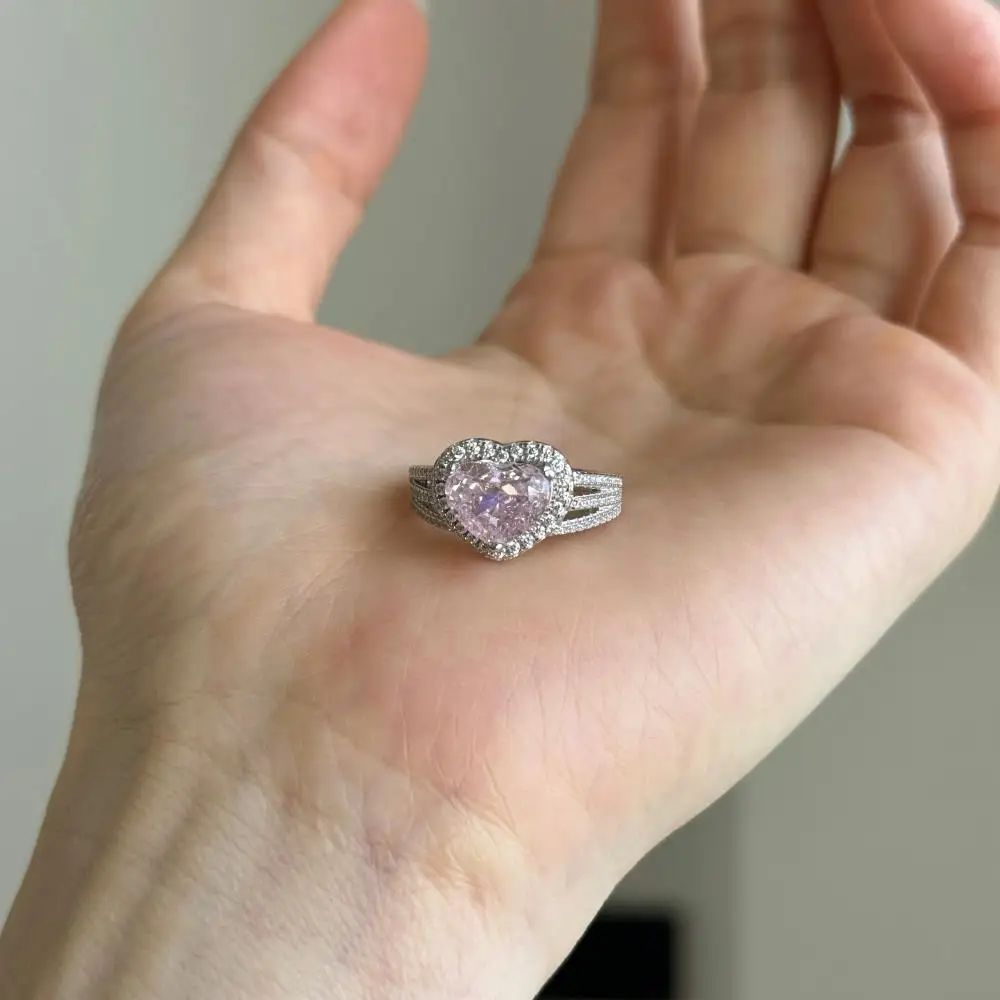 KAKODIY luxury high-end 925 sterling silver engagement women's pink Cubic Zirconia wedding 8A zircon heart-shaped ring detail 3