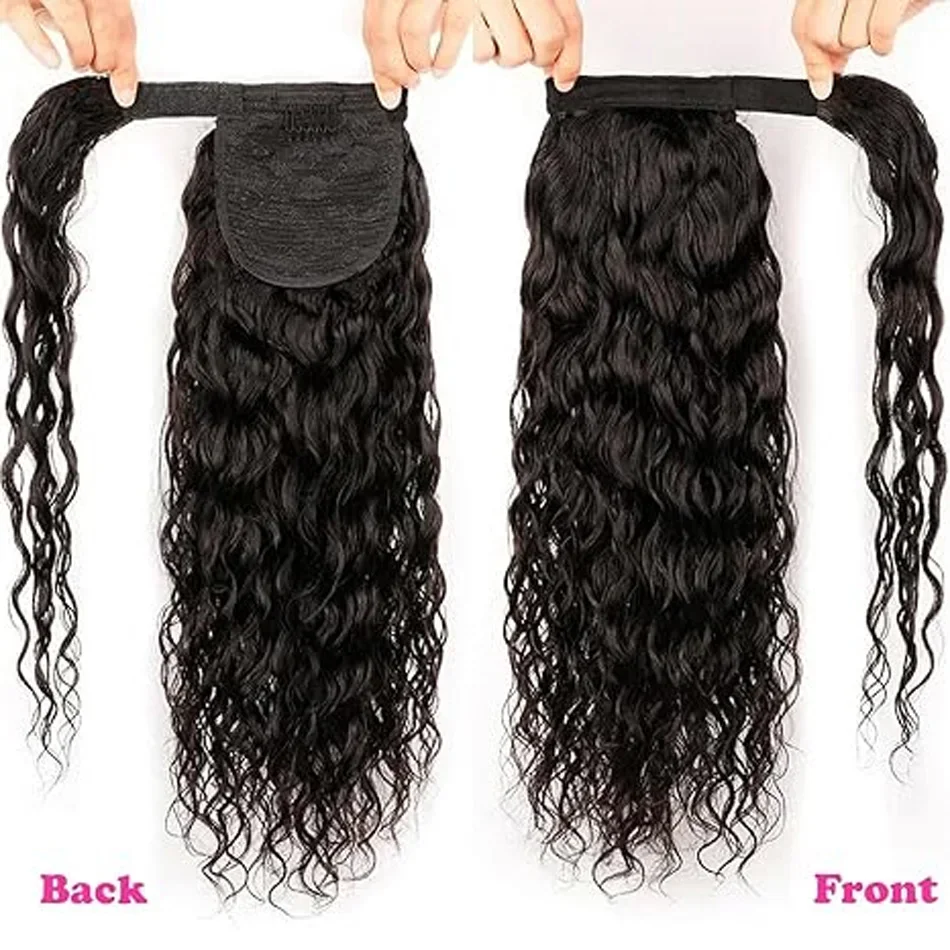 Water Wave Ponytail Extensions 100% Menselijk Haar Natuurlijk Zwart Rond Ponyhaar Braziliaanse Remy_voghion.com