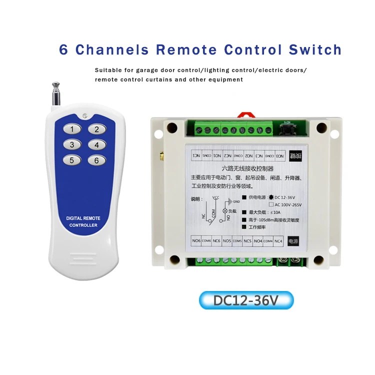 Universal Wireless Remote Control Switch 6CH Relay Receiver Module DC12V-24V or AC100V-240V RF Remote 433Mhz Transmitter