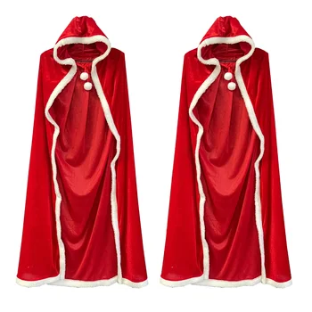 A247 Christmas Performance Costumes Girls Christmas Clothing Christmas Shawl Cape White edge Lamb wool Red cape with hat