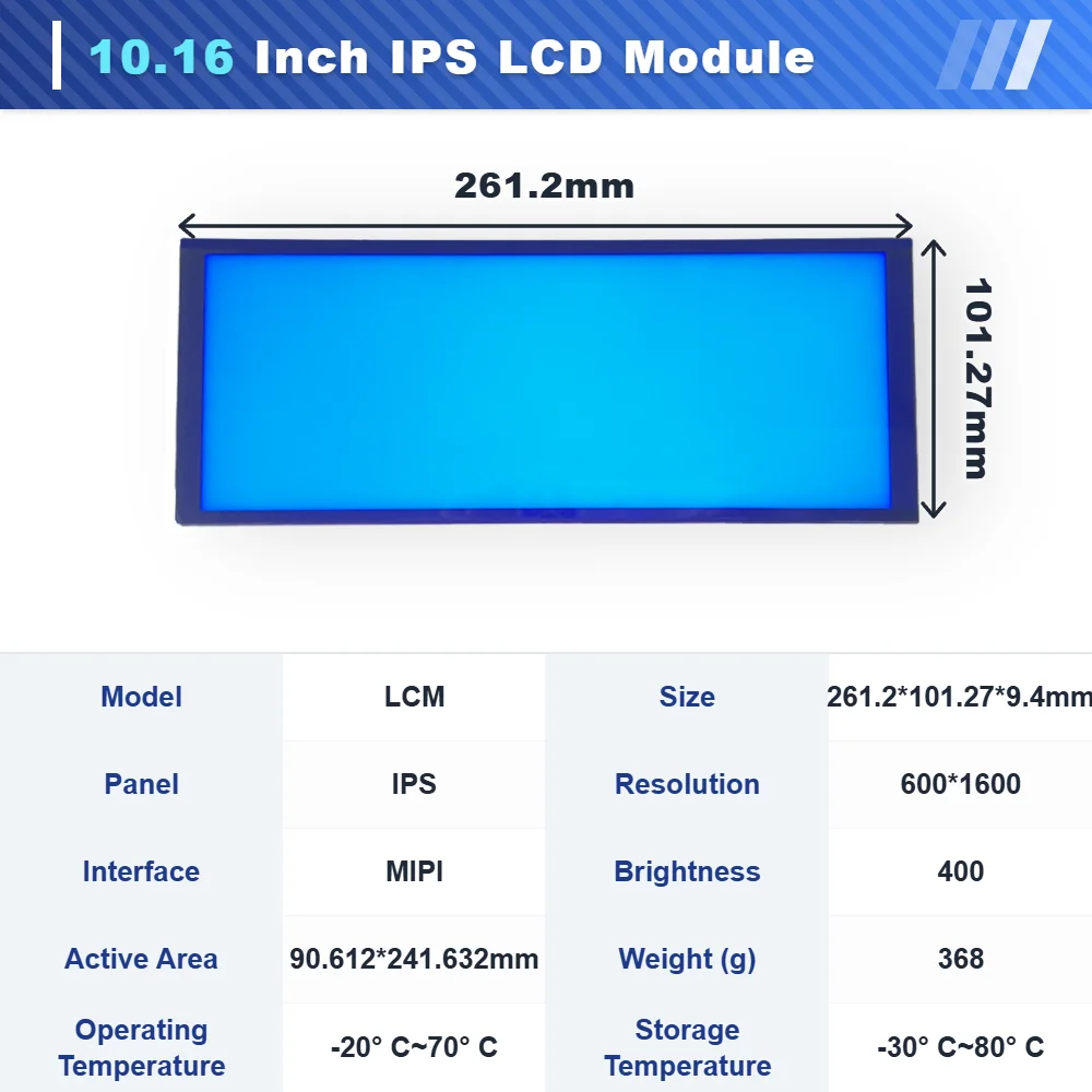 WEITAI 10.16 Inch TFT IPS LCD Module Touch Panel 600x1600 Resolution MIPI Interface 400cd/m Brightness -20C~70C Operating details