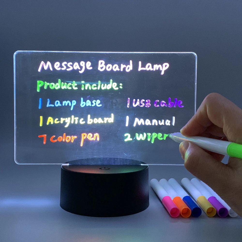 Message Board Lamp With 7 Colors Erasable Markers Rewritable Light