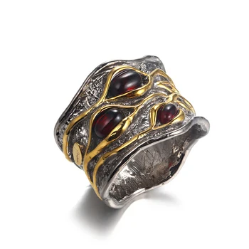 New Design Antique Look 925 Silver Jewelry Garnet Ring Gold Plated Jewelry
